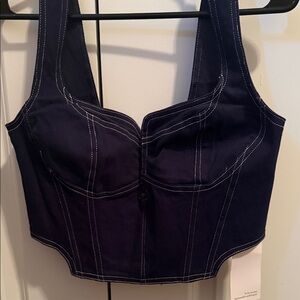 Stylish Navy Crop Top with White Stitching